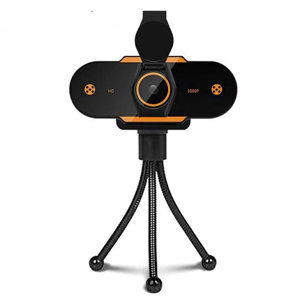 High-Definition 1080P USB Webcam with Built-in Mic for Online Meetings - black webcam on mini tripod, 1080P, built-in microphone, plug-and-play