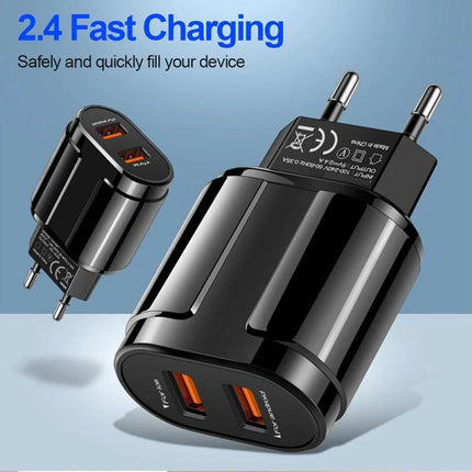 Travel Charger and USB Cable for Everyday Device Powering - compact dual USB fast charger with Type-C cable for phone and tablet charging