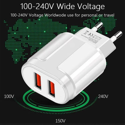 Travel Charger and USB Cable for Everyday Device Powering compact dual-USB white travel charger with Type-C cable for phone and tablet
