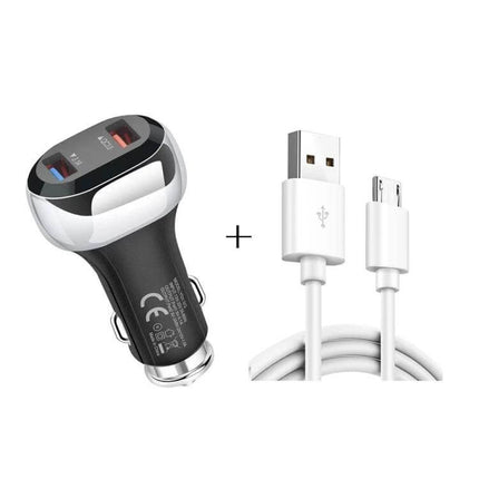 2 In 1 Car Charger With Micro USB Cable For Smartphones - 18W QC3.0 dual USB car charger with 1m Micro USB cable