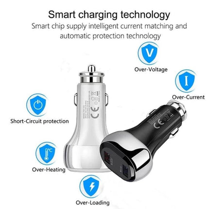 2 In 1 Car Charger With Micro USB Cable For Smartphones compact dual-port car charger with QC3.0 18W and 1m Micro USB cable