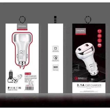 2 In 1 Car Charger With Micro USB Cable For Smartphones white dual-port 18W QC3.0 car adapter with 1m Micro USB cable in retail packaging