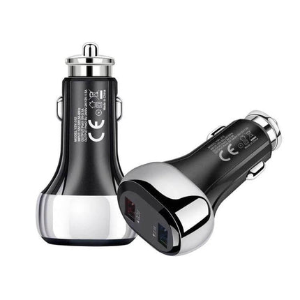 2 in 1 18W QC3.0 Car Charger With 8Pin Cable For Everyday Road Trips – compact dual-port car charger with QC3.0 and USB2.0 for fast travel charging