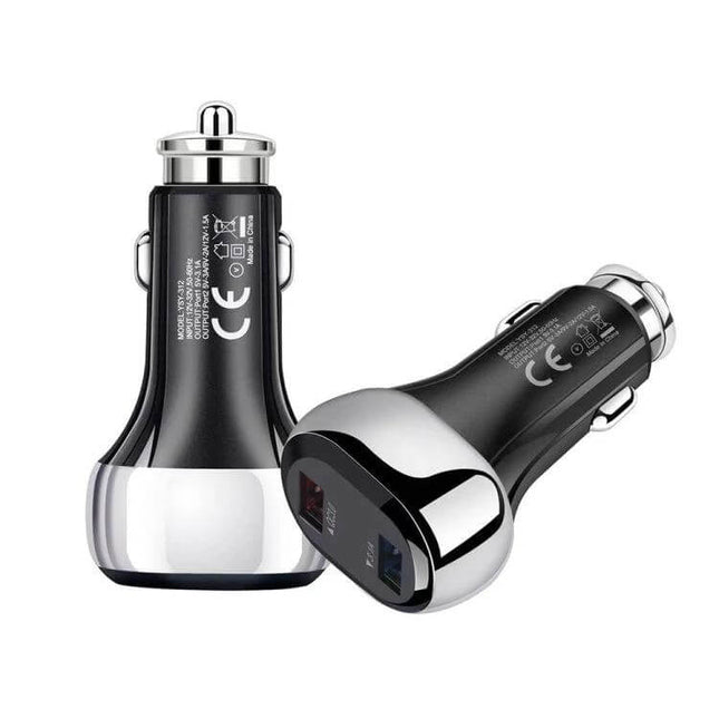 2 in 1 18W QC3.0 Car Charger With 8Pin Cable For Everyday Road Trips – compact dual-port car charger with QC3.0 and USB2.0 for fast travel charging