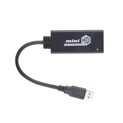 USB to HDMI Adapter with Audio for Computer Displays, black USB 3.0 to HDMI dongle showing cable and HDMI module, 1080p output