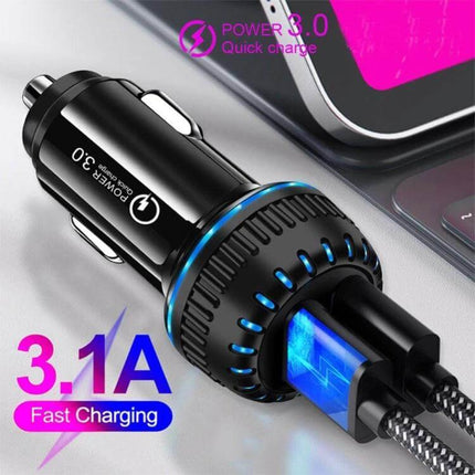 Dual USB Car Charger With Micro USB Cable For Phones And Tablets high-speed 18W QC3.0 car charger with 3.1A dual ports and braided cable