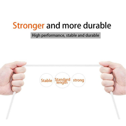 Dual USB Car Charger With Micro USB Cable For Phones And Tablets shown with hands pulling a durable micro USB cable, highlighting stronger and more durable construction
