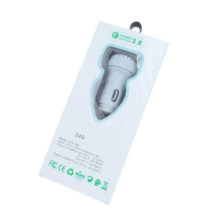 Dual USB Car Charger With Micro USB Cable For Phones And Tablets - white QC3.0 car adapter in retail box, 18W dual-port fast charger