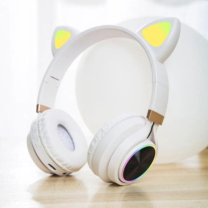 Cat Ear Wired Headphones With Microphone For Commuting And Calls white braided cable 50mm drivers comfy pads
