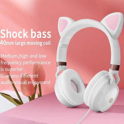 Cat Ear Wired Headphones With Microphone For Commuting And Calls white cat ear wired headset with 50mm drivers and braided cable