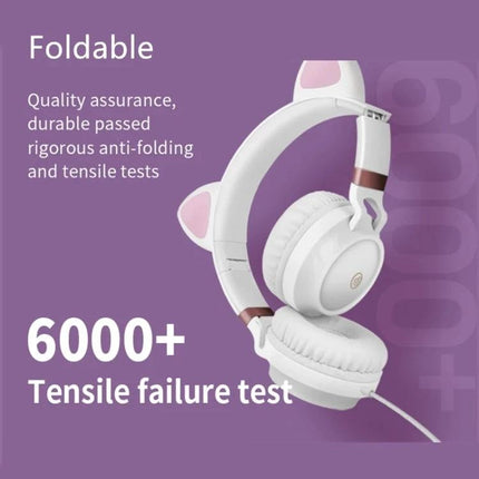 Cat Ear Wired Headphones With Microphone For Commuting And Calls foldable white 50mm drivers braided 150cm cable