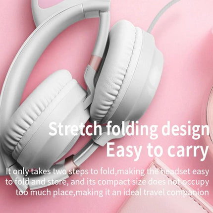 Cat Ear Wired Headphones With Microphone For Commuting And Calls white foldable headset with 50mm drivers and braided cable