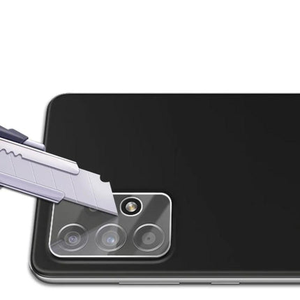 Mocolo Camera Lens Protector for Galaxy A Series, Everyday Shield Against Scratches shown resisting a blade scratch on Galaxy A52/A72 camera module