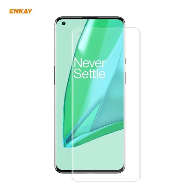 ENKAY Hat-Prince Curved PET Screen Protector for OnePlus 9 Pro showing clear curved protector on phone preserving touch and color