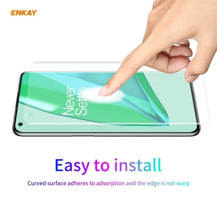 ENKAY Hat-Prince Curved PET Screen Protector for OnePlus 9 Pro installed on phone showing touch clarity and easy installation