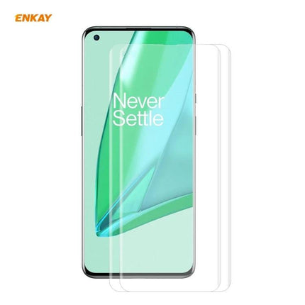 ENKAY Hat-Prince Curved PET Screen Protector for OnePlus 9 Pro installed on OnePlus 9 Pro showing clear, curved PET protection and touch clarity