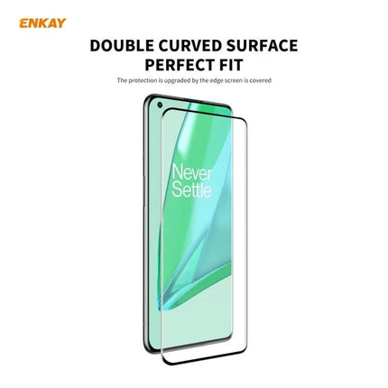 ENKAY Hat-Prince Tempered Glass Screen Protector for OnePlus 9 Pro showing double curved perfect fit on phone display