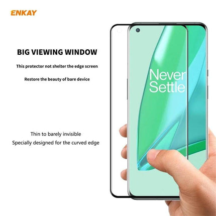 ENKAY Hat-Prince Tempered Glass Screen Protector for OnePlus 9 Pro showing clear full-cover screen guard on OnePlus 9 Pro with big viewing window