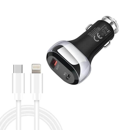 Car Charger With USB-C PD For On-The-Go Device Charging - compact 38W car charger with PD 20W USB-C and QC3.0 USB-A ports for smartphones and tablets