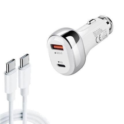 Car Charger With PD 20W For Phones And Tablets On The Go - compact dual-port car charger PD 20W + QC3.0 18W white