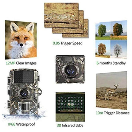 Hunting Trail Camera for Outdoor Wildlife Monitoring rugged camo 12MP photos 1080P video IP66 waterproof 0.8s trigger 6 months standby