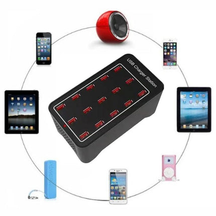 A Versatile USB Charging Station for Daily Home Devices - multiport black USB charger powering phones, tablets and gadgets