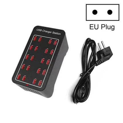 Multi-Port USB Charger Station for Daily Home Device Needs - black 12-port USB charger with EU plug and cable, ideal for phones tablets power banks