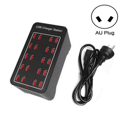 Multi-Port USB Charger Station for Daily Home Device Needs - black 12-port USB charging hub with AU plug cable, ideal for phones tablets and power banks
