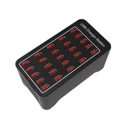 USB Multi-Port Charger Station for Daily Home Device Needs - black 20-port USB charging hub powering phones and tablets simultaneously