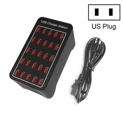 USB Multi-Port Charger Station for Daily Home Device Needs - black 20-port USB charger with power cord and US plug for smartphones and tablets