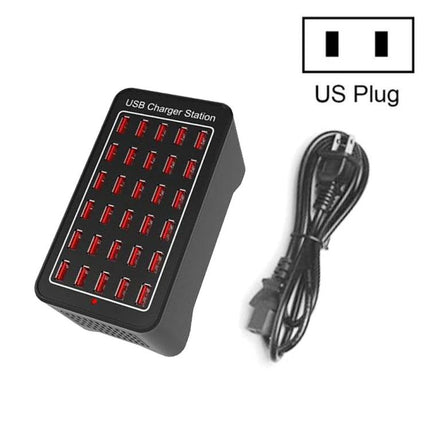 USB Charging Station for Daily Home Device Management - 24-port USB charger station with US plug and power cord, black compact organizer
