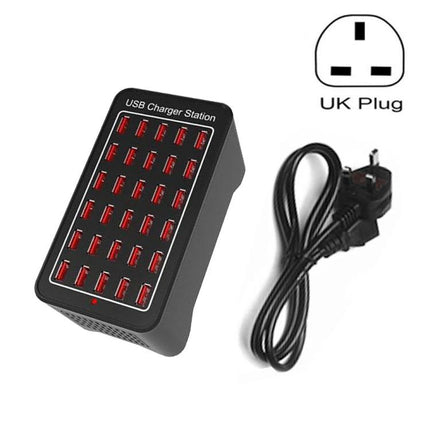 USB Charging Station for Daily Home Device Management - multiport USB charger with UK plug and 24 red USB ports to declutter devices