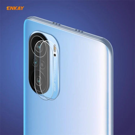 Hat-Prince ENKAY Tempered Glass Camera Lens Protector For Phones on blue phone showing clear lens cover protecting camera lenses