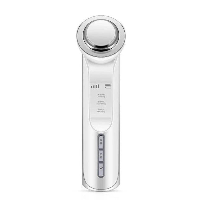 Ion Beauty Face Cleansing Massager for Deep Cleaning showing white handheld device with stainless head and control buttons