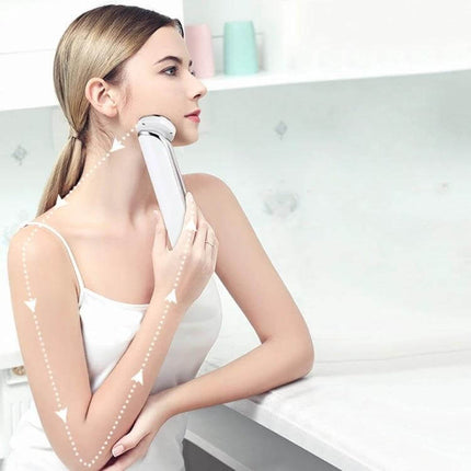 Ion Beauty Face Cleansing Massager for Deep Cleaning used on model’s face and neck for deep cleaning and serum absorption