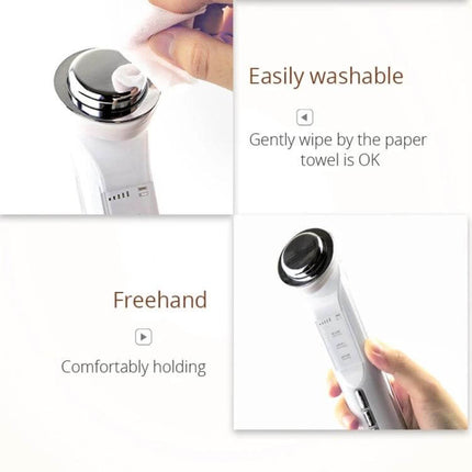 Ion Beauty Face Cleansing Massager for Deep Cleaning showing washable head and freehand grip for deep cleaning and serum prep