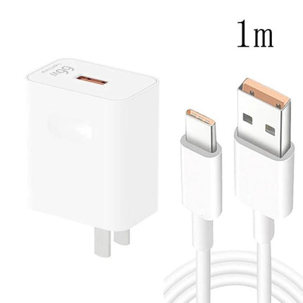 USB Travel Charger with Cables for On-the-Go Device Charging - white wall charger and 1m USB-A to USB-C cable