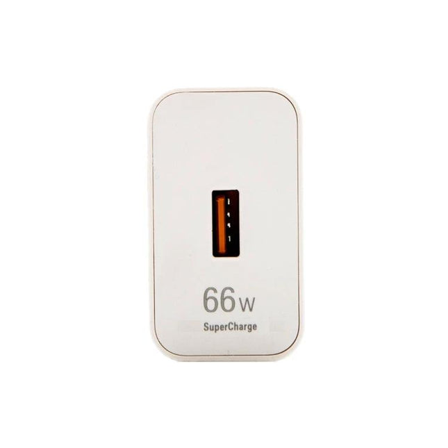 USB Travel Charger with Cables for On-the-Go Device Charging - compact 66W SuperCharge single-port white wall charger