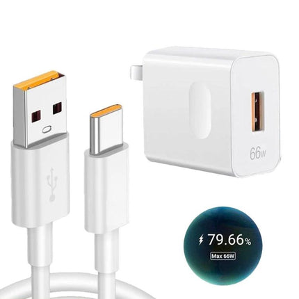 USB Travel Charger with Cables for On-the-Go Device Charging white 66W wall adapter and USB-C cable for fast charging