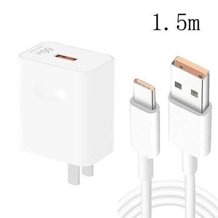USB Travel Charger with Cables for On-the-Go Device Charging - white wall adapter and 1.5m USB to USB-C cable