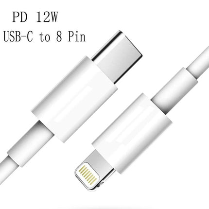Cable for Daily Phone Charging and Data Transfer at Home - white USB-C to 8‑pin lightning cable, PD 12W, durable PC/TPE, 1m–2m lengths