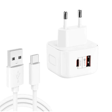 Essential Travel Charger for Keeping Devices Powered on Trips - white 20W PD3.0 USB-C wall charger with USB cable for smartphones and tablets