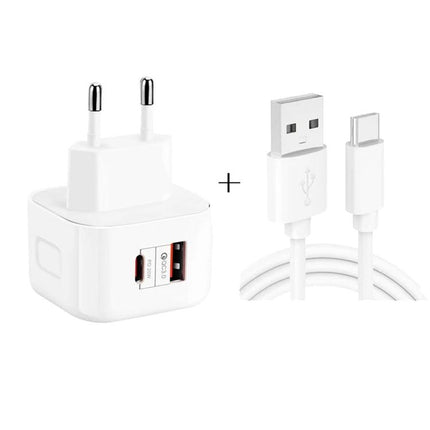 Essential Travel Charger for Keeping Devices Powered on Trips - white 20W PD3.0 USB wall charger with USB-C cable for smartphone and tablet