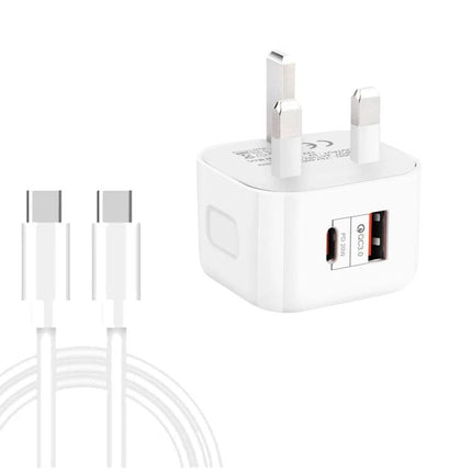 Essential Travel Charger for Daily Device Power Needs on Trips - compact white UK plug USB-C charger with cable for smartphones and tablets