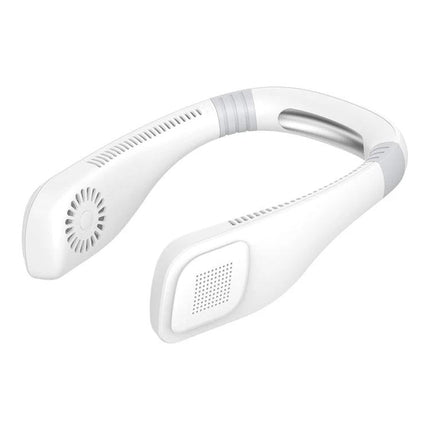 Rechargeable Hands-Free Neck Fan for Outdoor and Office Use - white rechargeable hands free neck fan for walking, hiking, and office cooling