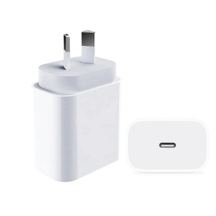 Compact AU Plug Charger for Everyday Travel Essentials white USB-C wall adapter showing AU plug and port, compact travel power adapter for smartphones and tablets
