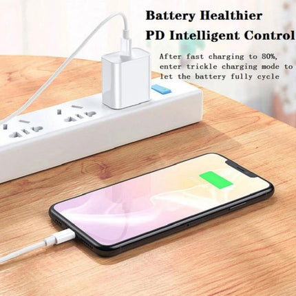 Compact AU Plug Charger for Everyday Travel Essentials charging smartphone on wooden table with power strip and PD intelligent control