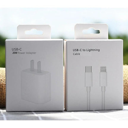 Essential Travel Charger Set for Daily Mobile Use - 20W PD USB‑C power adapter and 8‑pin cable in compact retail packaging
