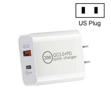 Versatile Travel Charger for Daily Device Needs on the Go - white 20W QC3.0+PD dual-port US plug compact charger