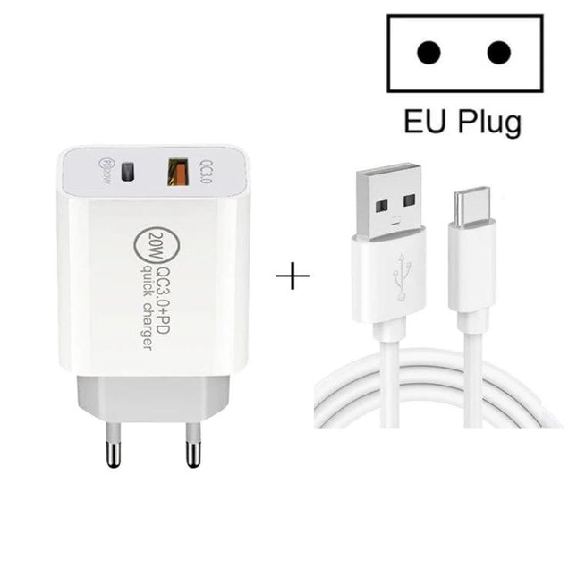 Versatile Travel Charger for Daily Device Needs On the Go - compact EU plug USB-C charger with cable charging smartphone and tablet